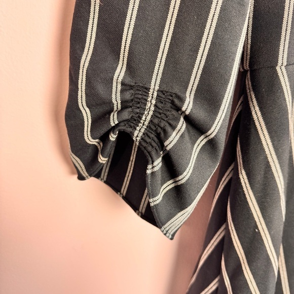 Tibi Women's size 6 Ruched 3/4 Sleeve Striped Felix Dress Black White - Picture 4 of 8